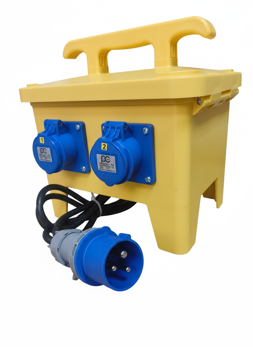 PORTABLE POWER DISTRIBUTION BOX 4 WAY WITH 32A 2P MAIN BREAKER, RCCB 2P 40A 30MA, 16A 2P BREAKER 4PCS ALONG WITH 2M 16A 3PIN PLUG