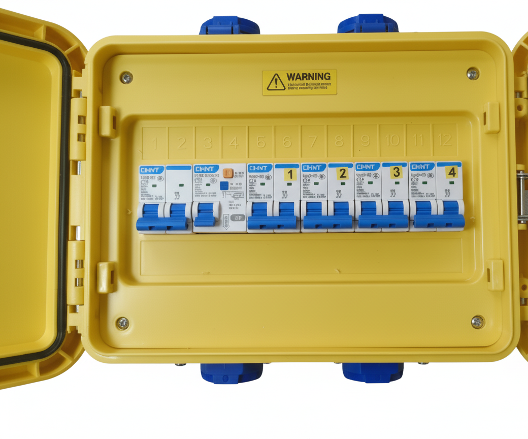 PORTABLE POWER DISTRIBUTION BOX 4 WAY WITH 32A 2P MAIN BREAKER, RCCB 2P 40A 30MA, 16A 2P BREAKER 4PCS ALONG WITH 2M 16A 3PIN PLUG - Image 2